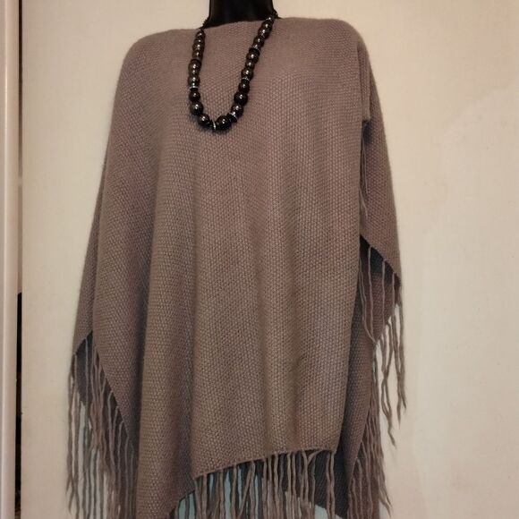 Divided Sweaters - Grey Fringed Sweater Poncho Warm & Fashionable!